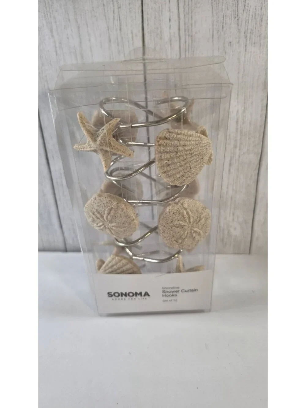 SONOMA SHORELINE SHOWER CURTAIN HOOKS SEA SHELLS BEACH VIBES BATHROOM DECOR 12 c